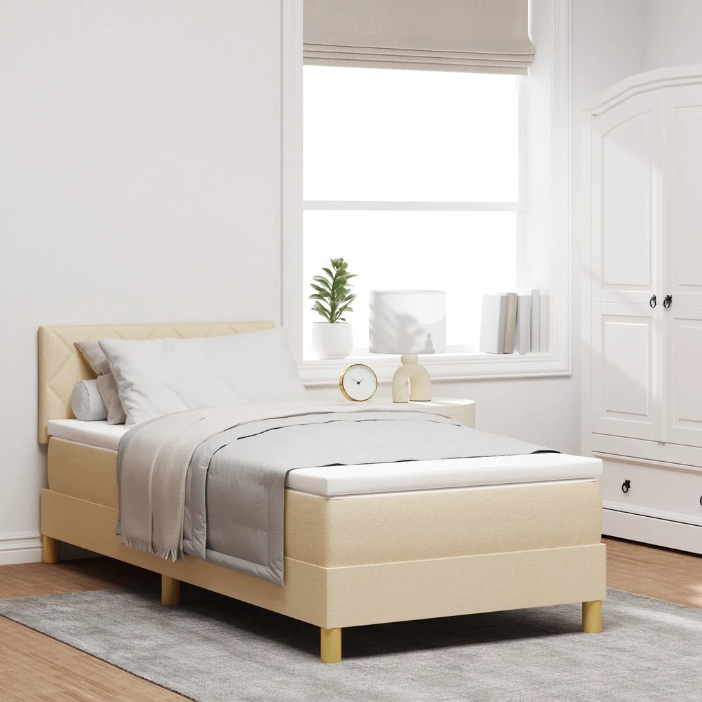 Cama Box Spring com Colchão Creme 90x200 cm Tecido
