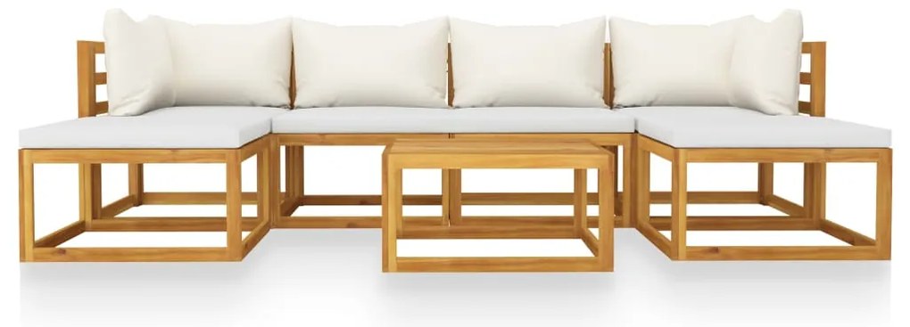 7 pcs conjunto lounge jardim c/ almofadões acácia maciça creme