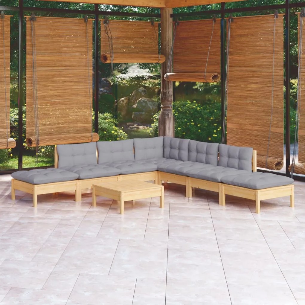 8 pcs conjunto lounge de jardim c/ almofadões cinza pinho