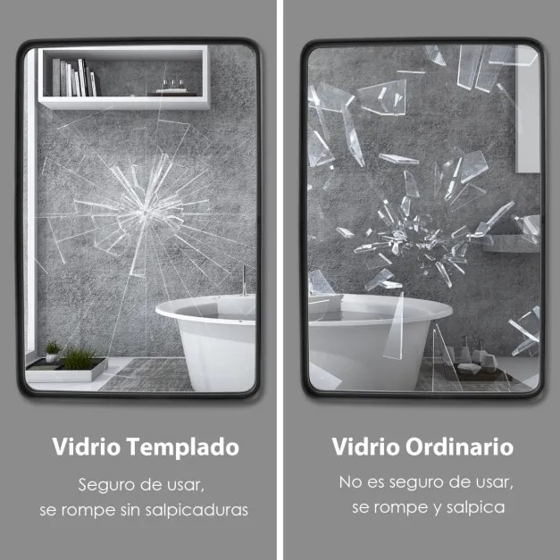 Espelho de parede para Casa de Banho, estrutura de metal, espelho retangular arredondado para banheiro, corredor, camarim, pendurado horizontal/vertical 76,5 x 56,5 cm