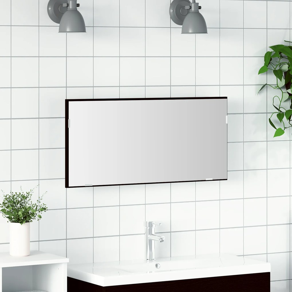 Armário de Espelho de Banheiro vidaXL com Luz LED Carvalho Preto 80x37 cm