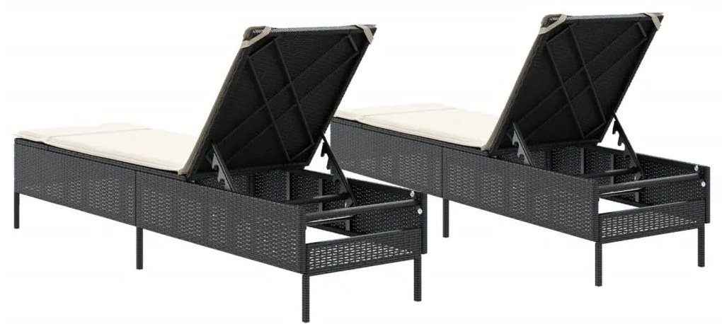 Espreguiçadeiras com almofadões 2 pcs vime PE preto