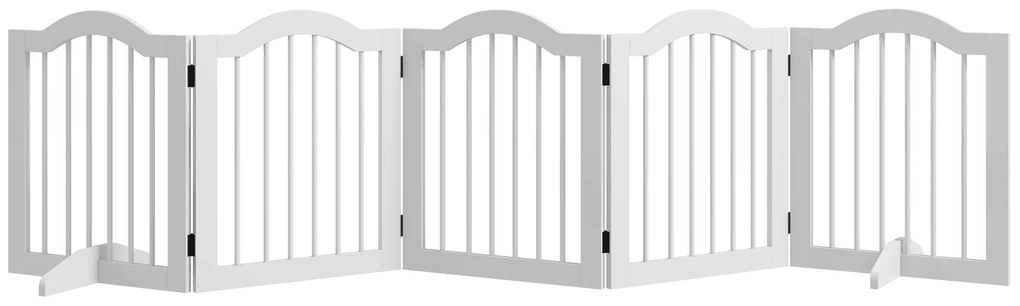 Pawhut Barreira para Cães 5 Painéis Dobrável Flexível Madeira Maciça/MDF 254,5x29,5x61 cm Branco | Aosom Portugal