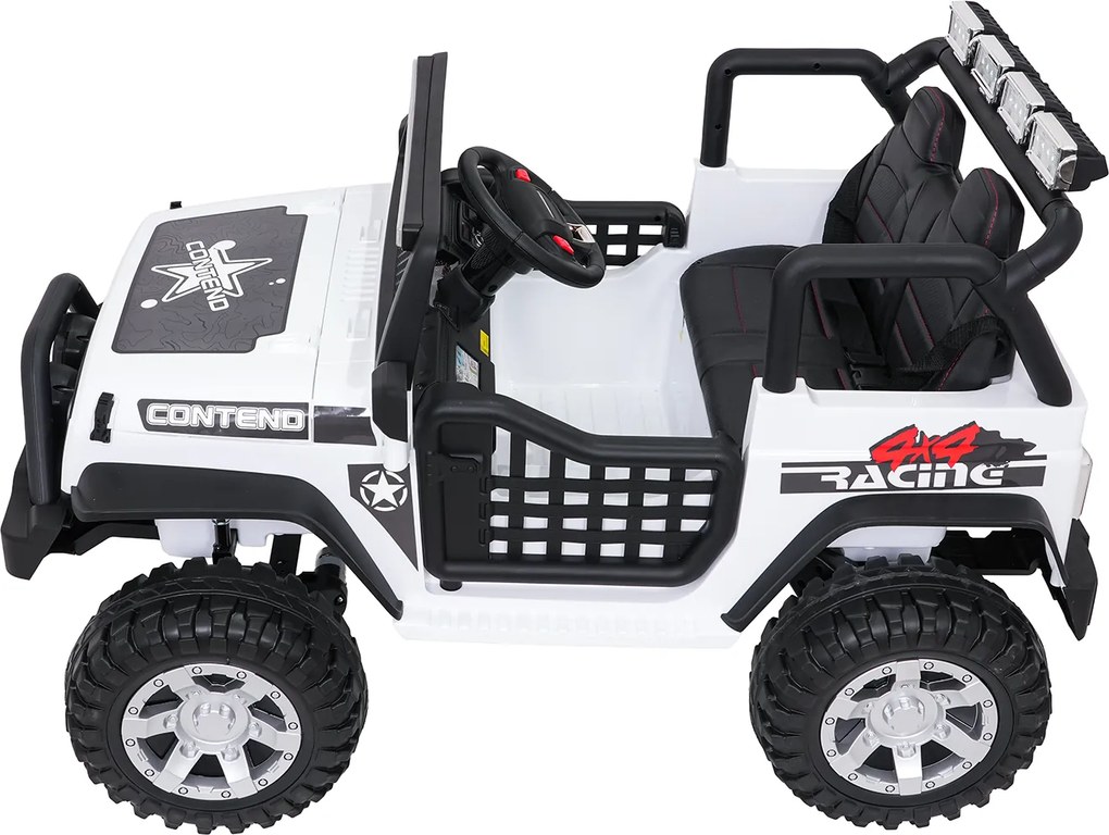 Jipe elétrico para Crianças 12V Jeep BEAST 4x4, Rodas de espuma EVA, Assento Couro ecológico Branco