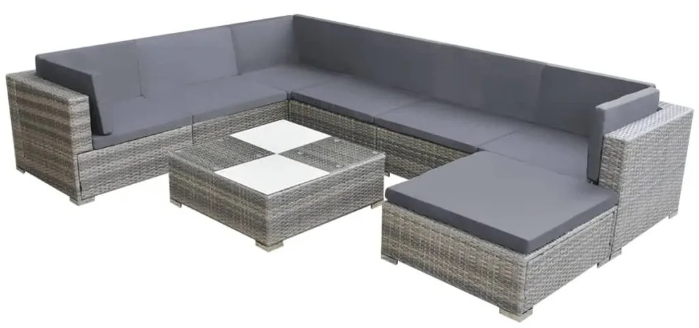 42738 vidaXL 8 pcs conjunto lounge de jardim c/ almofadões vime PE cinzento