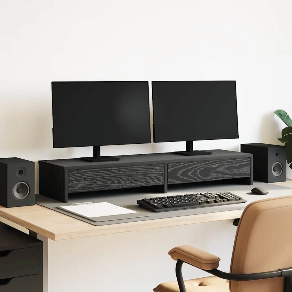 vidaXL Suporte para monitor com gavetas deriv. madeira carvalho preto