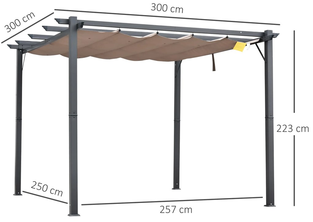 Pérgola de Jardim com Toldo de Poliéster Retrátil e Estrutura de Alumínio para Exterior Pátio 3x3 m Cinza e Castanha