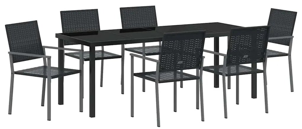 Conjunto de Jantar de Jardim 7 Peças Preto em Rattan Sintético