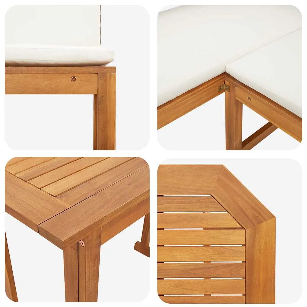 Conjunto de bistrô para o jardim com 3 peças e almofadas de madeira de