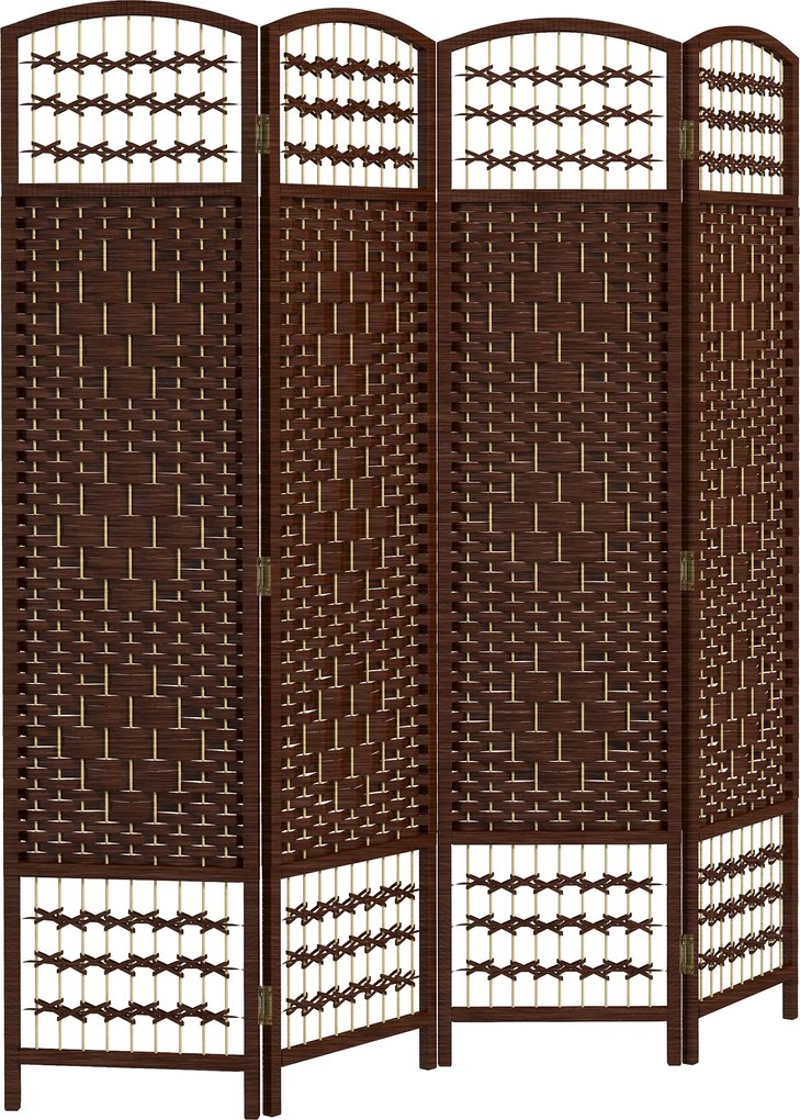 HOMCOM Biombo interior em madeira separador de ambientes divisória dobrável 4 painéis 160 x 170 cm castanho | Aosom Portugal