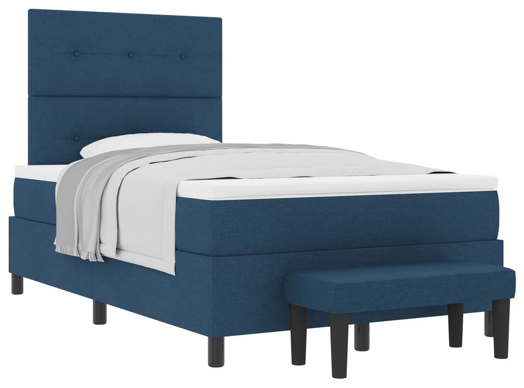 Cama Box com Colchão & Banco Azul 120x190 cm Tecido