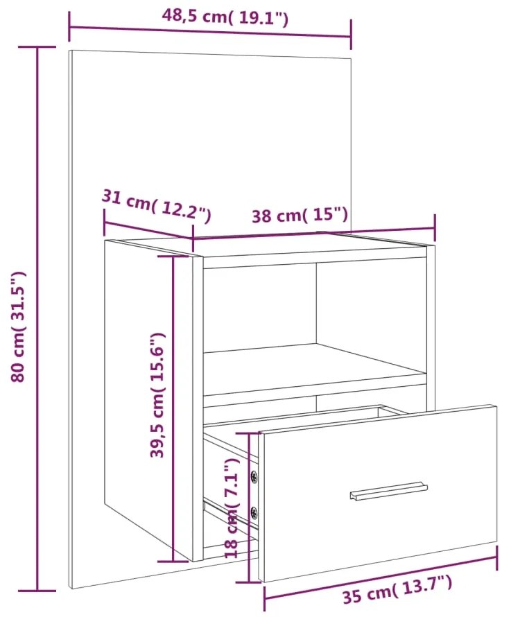 Mesa de cabeceira montagem na parede cinzento cimento