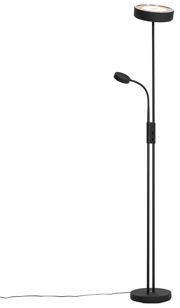 Candeeiro de pé preto com LED e dimmer com luz de leitura - Kelso