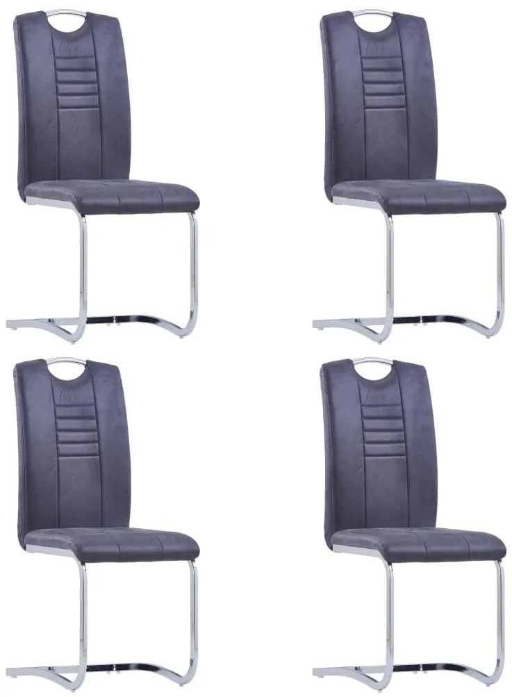 Cadeiras de jantar cantilever 4 pcs camurça artificial cinzento