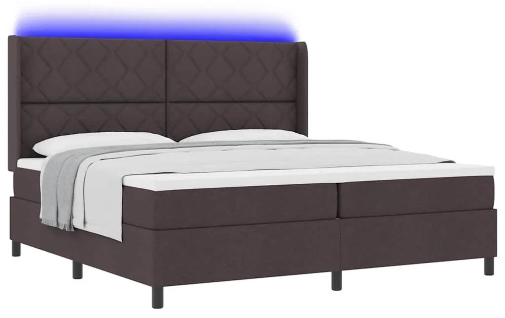 Cama Box com Colchão e LED Castanho Escuro 200x200 cm em Tecido