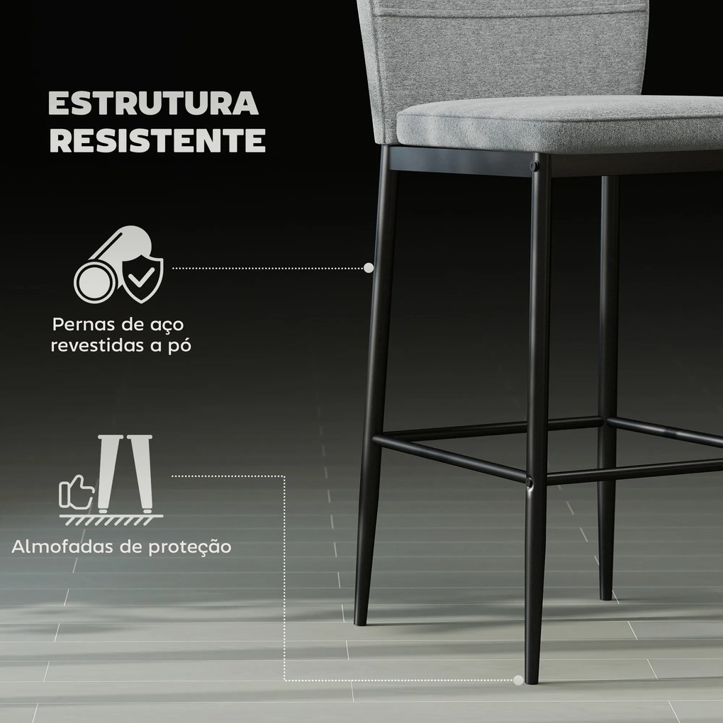 Conjunto de 2 Bancos de Bar Bancos Altos de Cozinha com Encosto e Apoio para os Pés Estofados em Veludo 41x52x97 cm Cinza