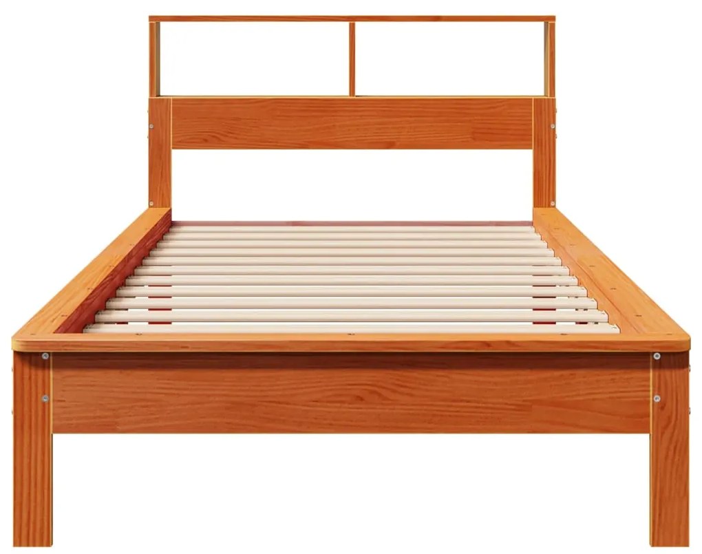 Cama com estante sem colchão 75x190cm pinho maciço castanho-mel