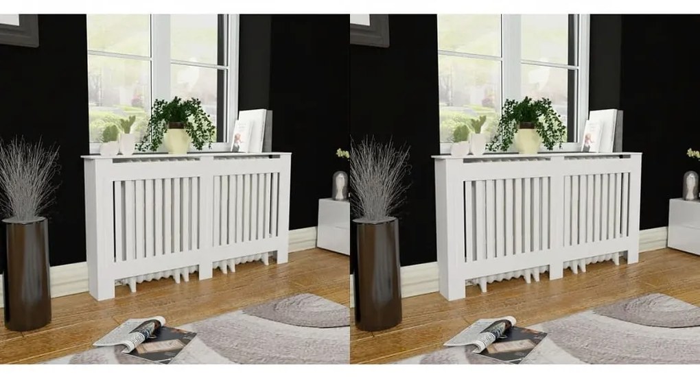 vidaxl Coberturas de radiador 2 pcs MDF 152 cm branco