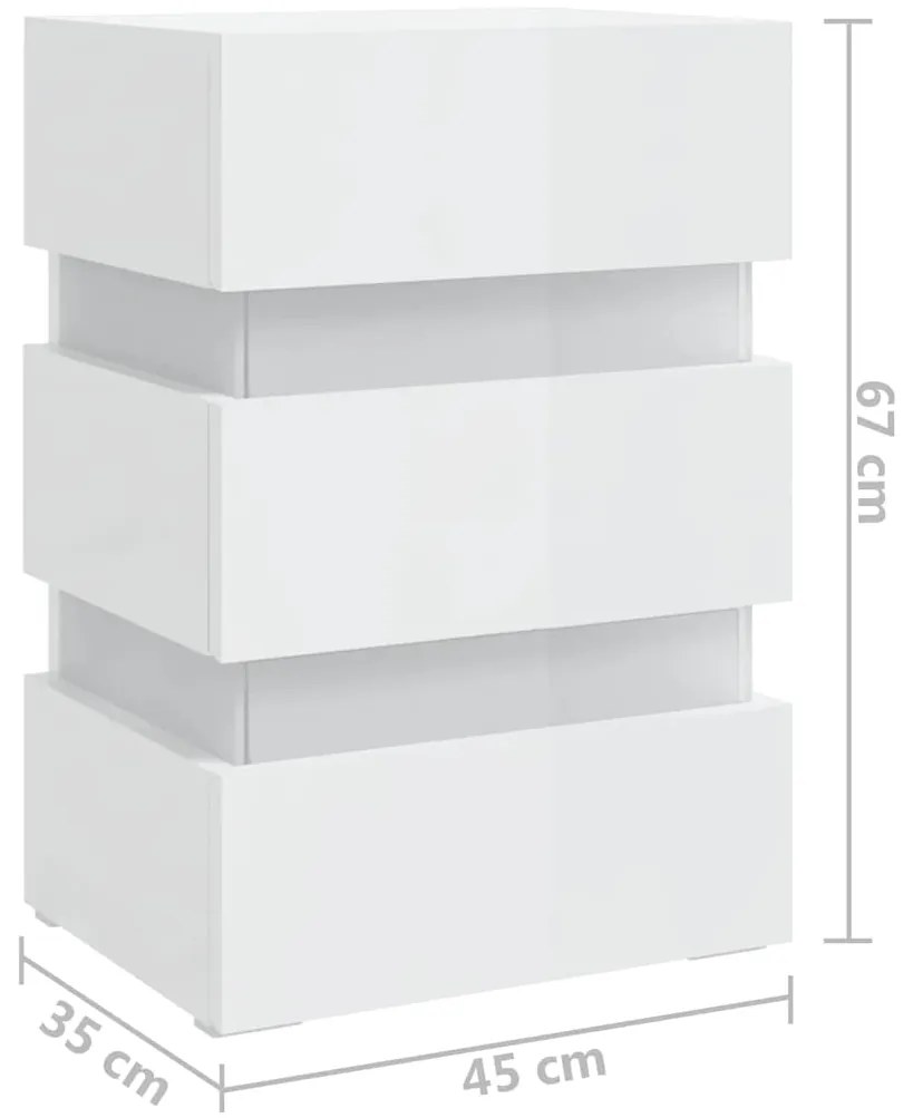 Mesa de cabeceira c/ luzes LED deriv. madeira branco brilhante