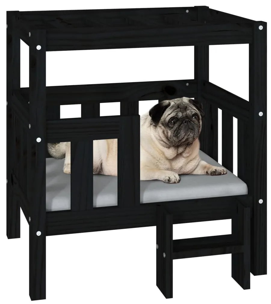 Cama para cães 65,5x43x70 cm madeira de pinho maciça preto