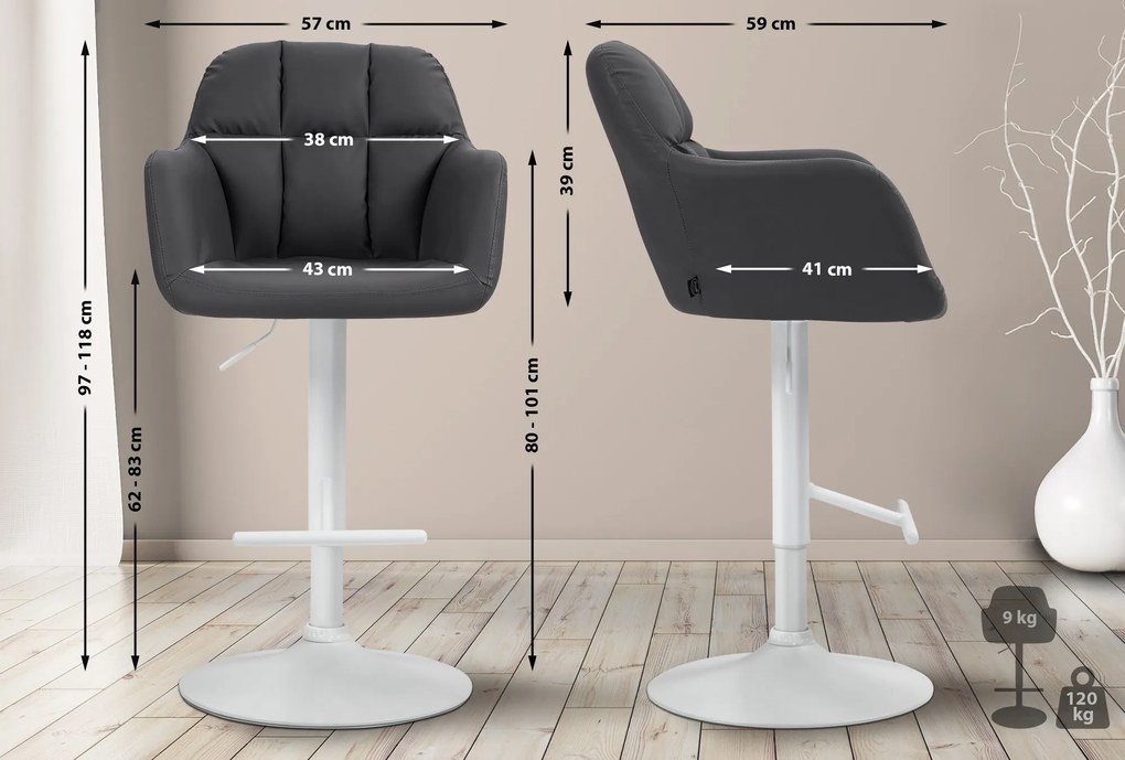 Banco de bar Natoma em couro sintético com estrutura branca 97-118 x 57 x 59 cm Preto