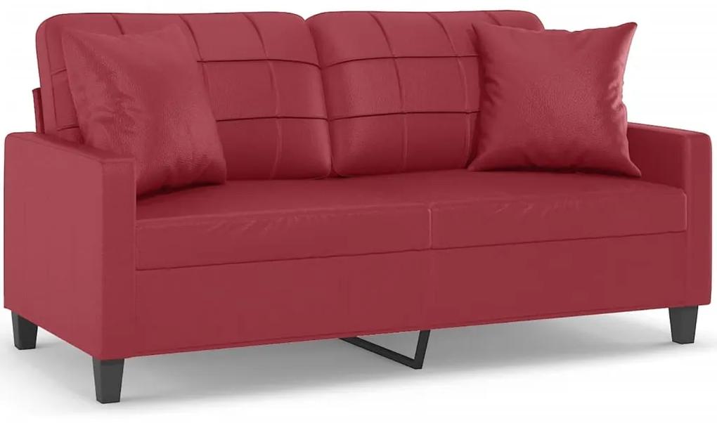 Sofá 2 lugares +almofadas 140cm couro artificial vermelho tinto
