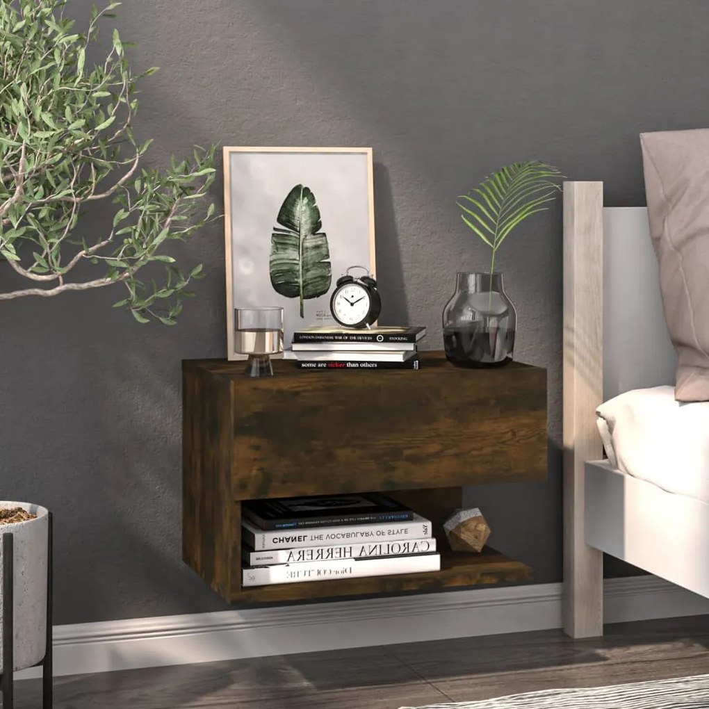 vidaXL Mesa de cabeceira montagem na parede carvalho fumado