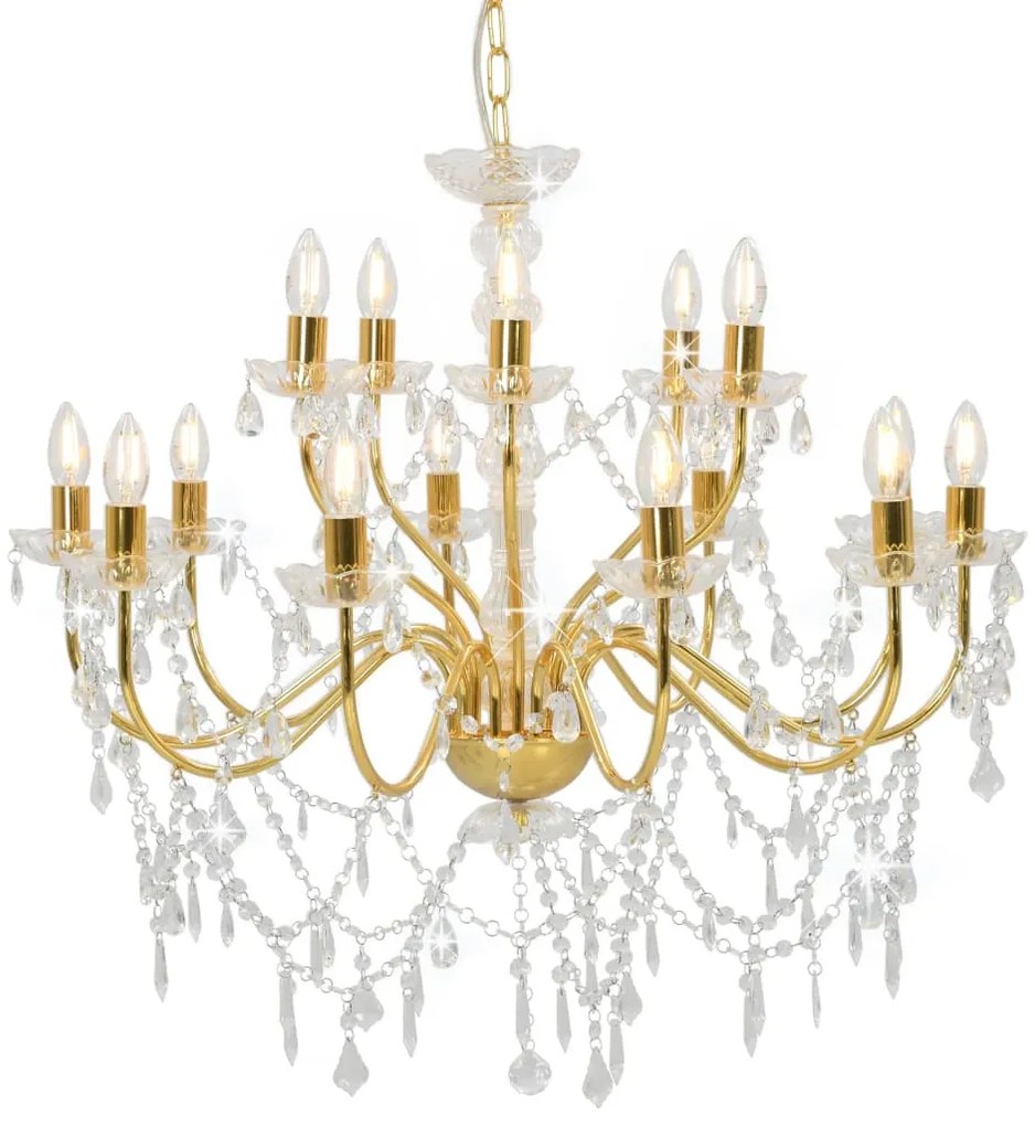 Lustre com 2 patamares 15 x lâmpadas E14 dourado