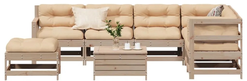 8 pcs conjunto lounge de jardim c/ almofadões pinho maciço