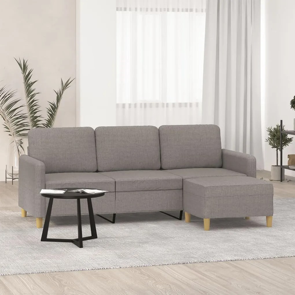 Sofá 3 lugares com apoio de pés 180 cm tecido cinza-acastanhado
