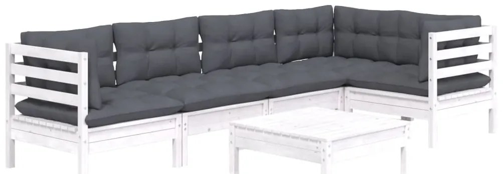 6 pcs conjunto lounge de jardim c/ almofadões pinho branco