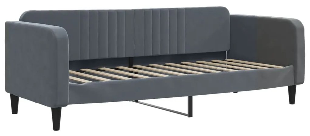Sofá-cama com colchão 90x190 cm veludo cinzento-escuro