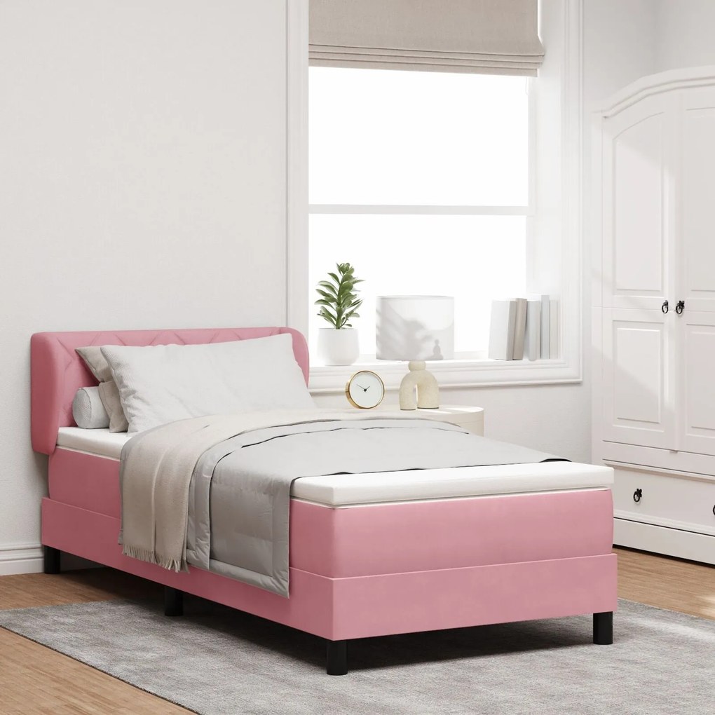 Cama Box com Colchão vidaXL Rosa 90x190 cm em Veludo