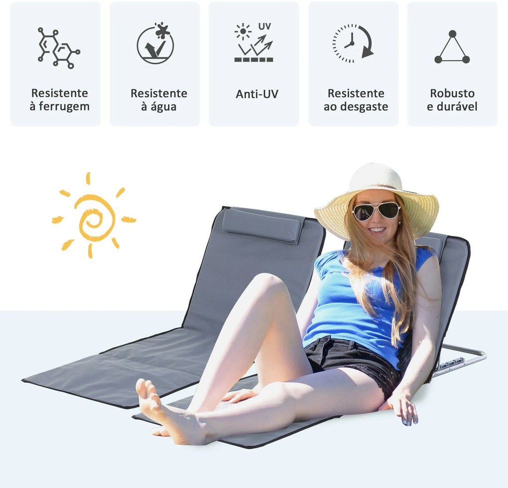 Conjunto de 2 esteiras de praia com encosto reclinável em 5 níveis, bo