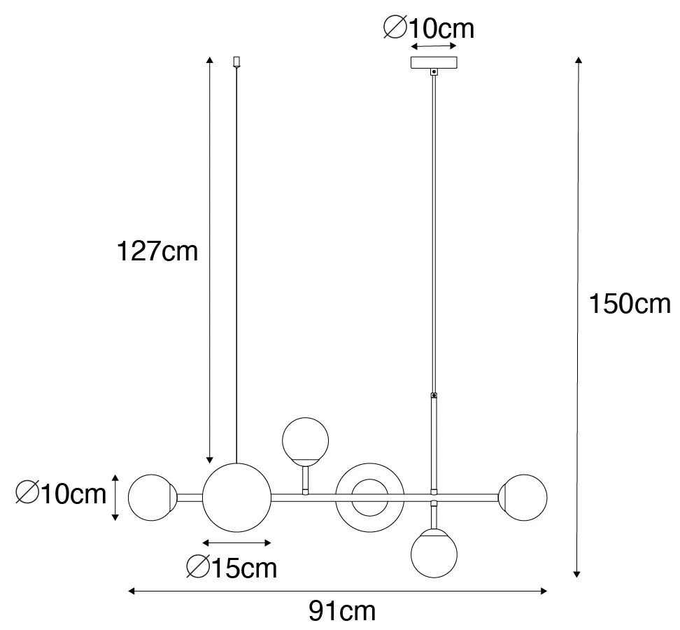 LED Candeeiro suspenso inteligente preto com vidro fosco retangular 6 luzes incluindo 6 Wifi G9 - Monaco Moderno