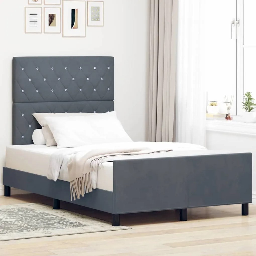 vidaXL Cama Box com cabeceira Cinzento escuro 120 x 200 cm Veludo