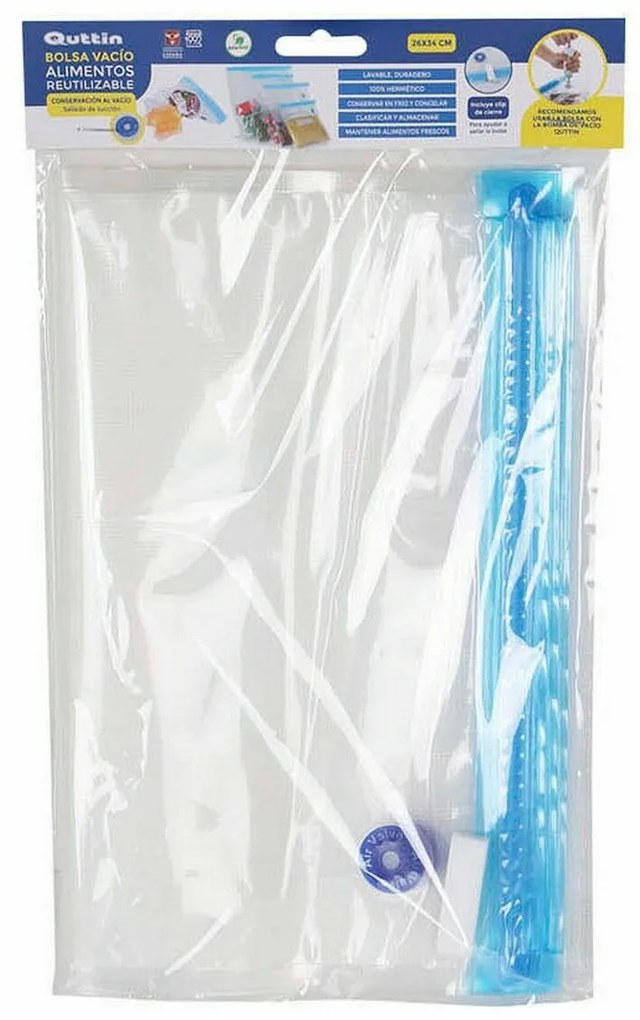 Saco Reutilizável para Alimentos Quttin Válvula de vácuo 26 x 34 cm (4 Unidades)