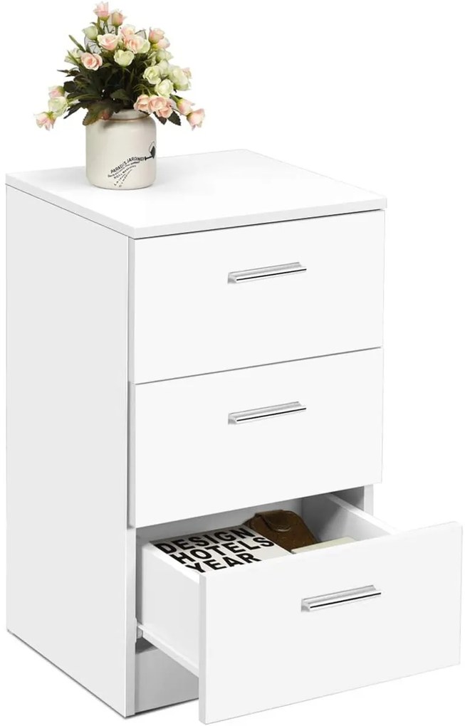 Mesa de cabeceira em madeira maciça com 3 gavetas de arrumação, estilo simples e elegante para sala ou quarto, 38 x 66 x 35 cm, branca