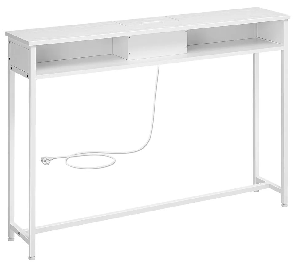 Mesa de console VASAGLE com tomadas, mesa lateral com 2 compartimentos, 25 x 120 x 81 cm, economia de espaço para entrada, sala de estar, branca de neve, LNT111W01