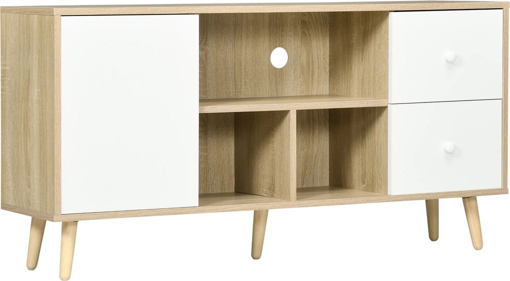 Móvel para televisão até 45 polegadas, com pés em madeira maciça, 120 x 30 x 60 cm Branco e Natural