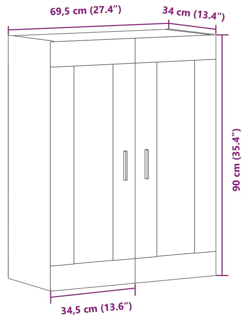 Armário de parede 69,5x34x90 cm carvalho artisiano