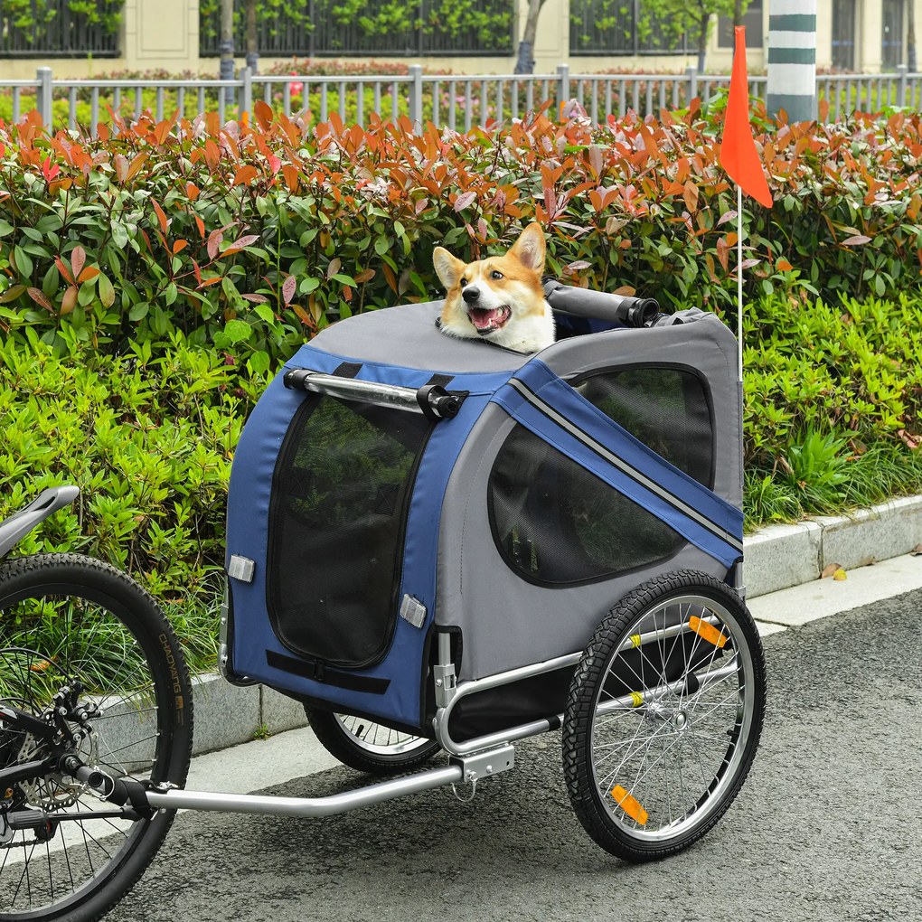 Reboque de bicicleta para cães e animais de estimação 130 x 73 x 90 cm, com 8 refletores, bandeira e barra de engate incluídas, em aço e poliéster imp