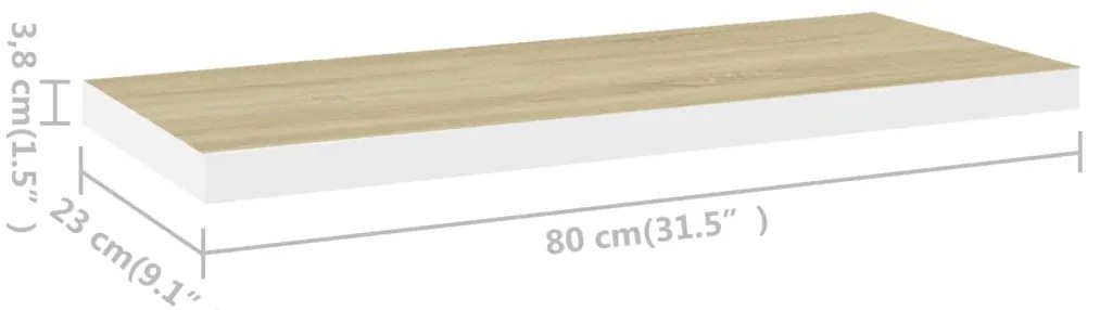 Prateleira parede suspensa 80x23,5x3,8 cm MDF carvalho e branco