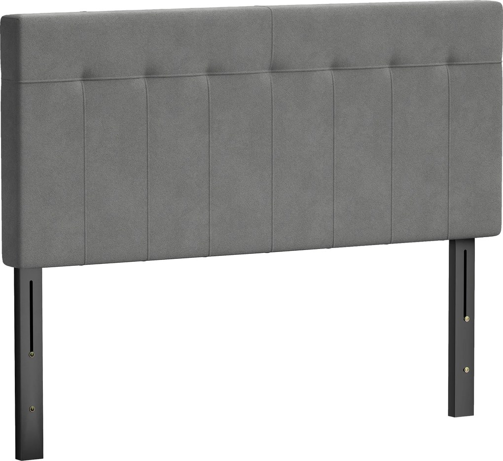 HOMCOM Cabeceira 3 alturas ajustável com pés de metal, efeito veludo para quarto 140x10x106/116/126 cm Cinza | Aosom Portugal