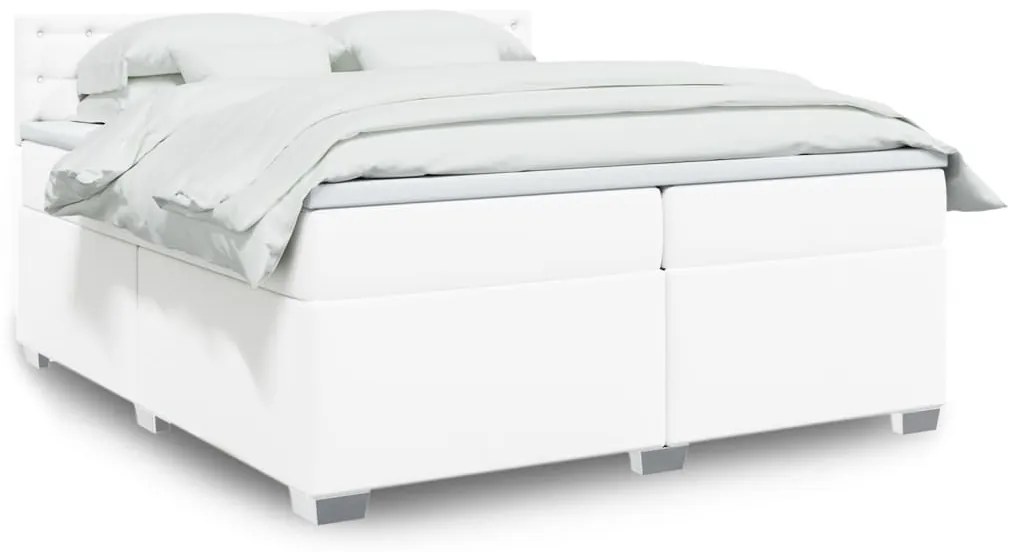 Cama com molas/colchão 200x200 cm couro artificial branco
