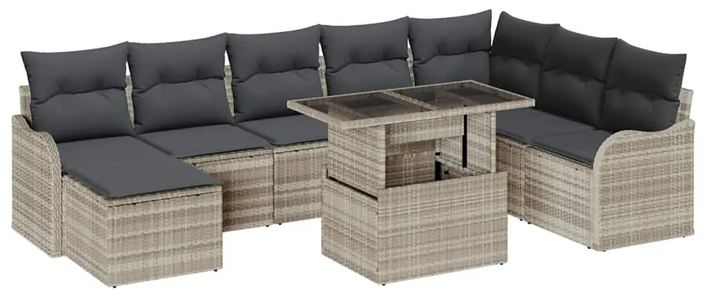 Conjunto de Sofás de Jardim de 9 Peças com Almofadas Cinza Claro Polir