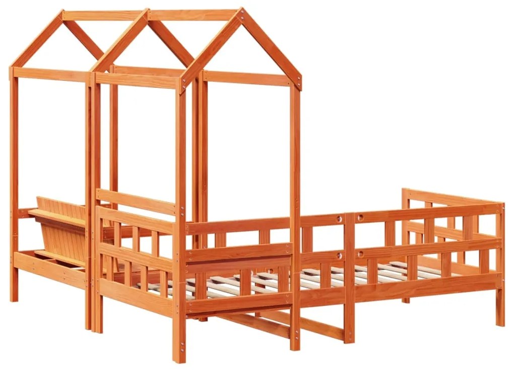 Conj. sofá-cama com telhado 90x200 cm pinho maciço castanho-mel
