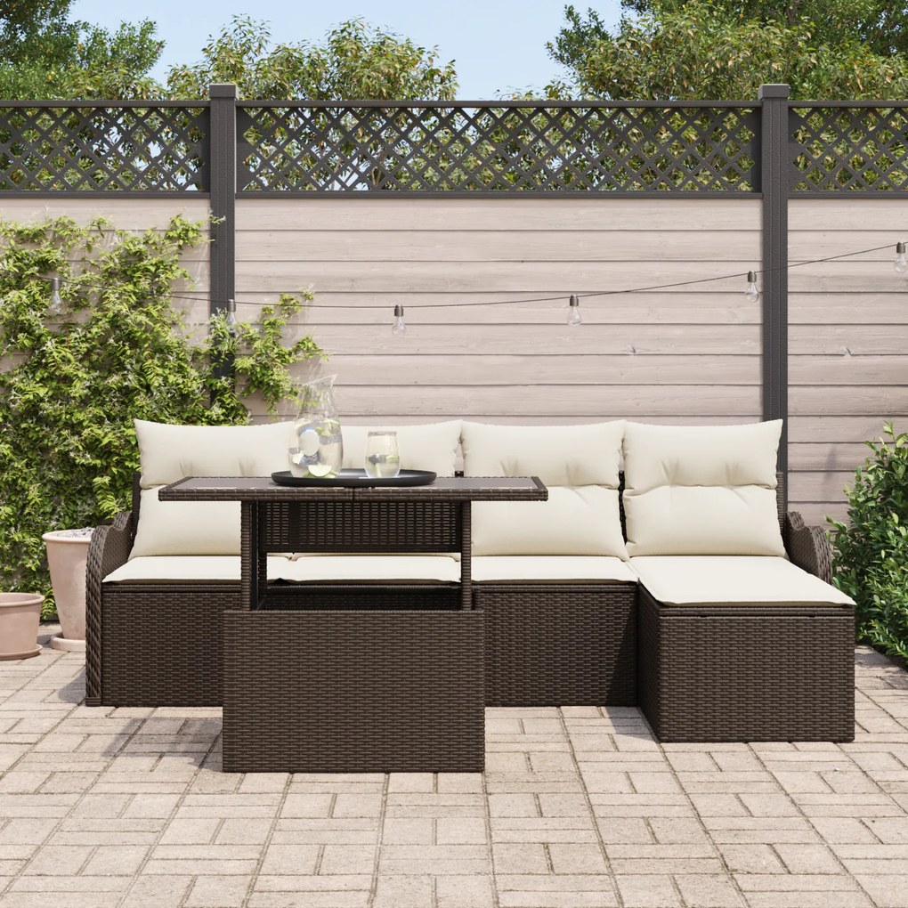 Conjunto de Sofá de Jardim vidaXL de 6 peças com Almofadas Castanho Vi