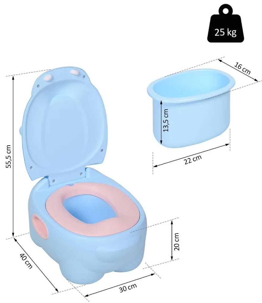 Sanita infantil para bebês Mictório removível em forma de hipopótamo com alças 40x30x23cm Carga 25kg Azul