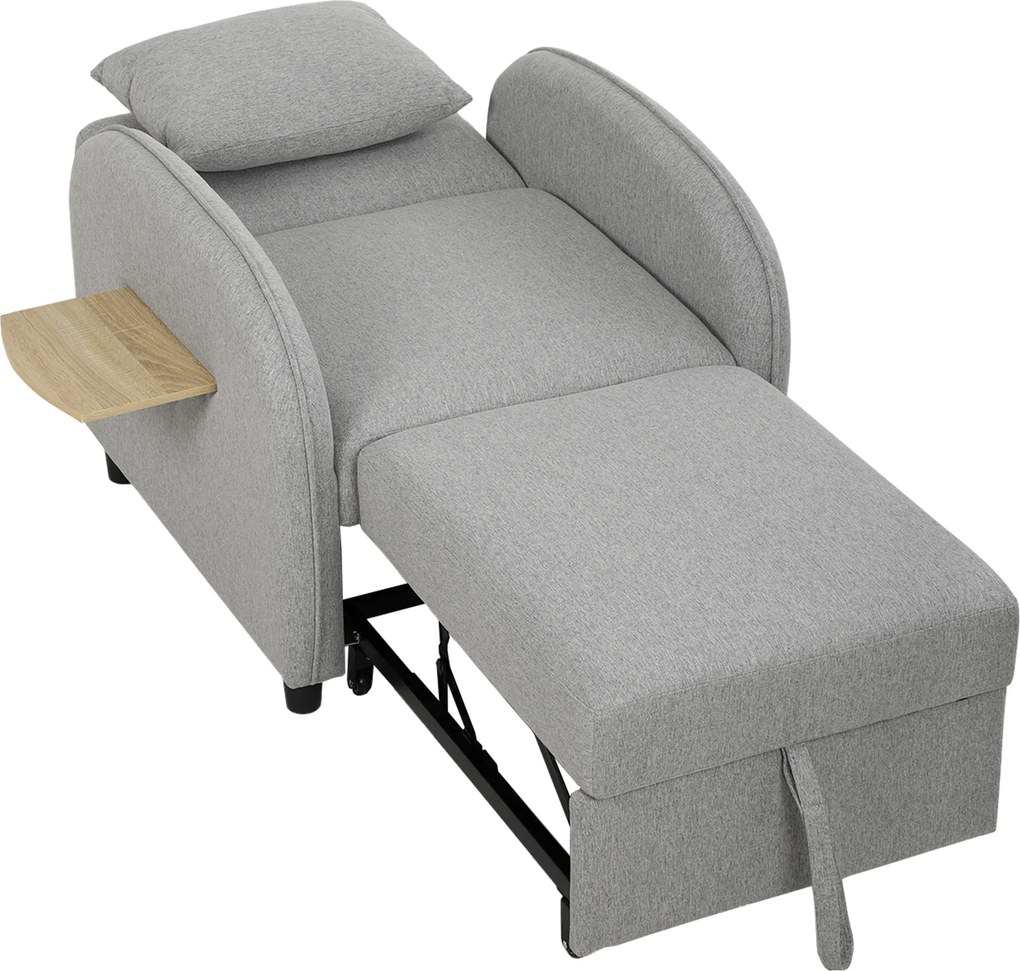 HOMCOM Cadeirão-Cama Convertível 3 em 1, Sofá-Cama Individual com Mesa Lateral Rebatível e Encosto Ajustável, Cinzento | Aosom Portugal